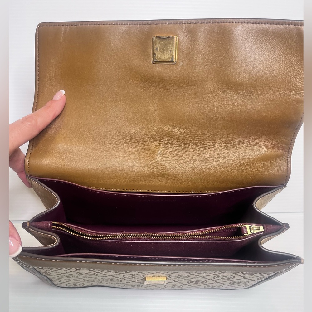 Tory Burch T Monogram Jacquard Mini Shoulder Bag Hazelnut Tan Brown No Strap - Picture 9 of 16
